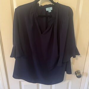 Avenue Navy Ruffle-Sleeve Blouse